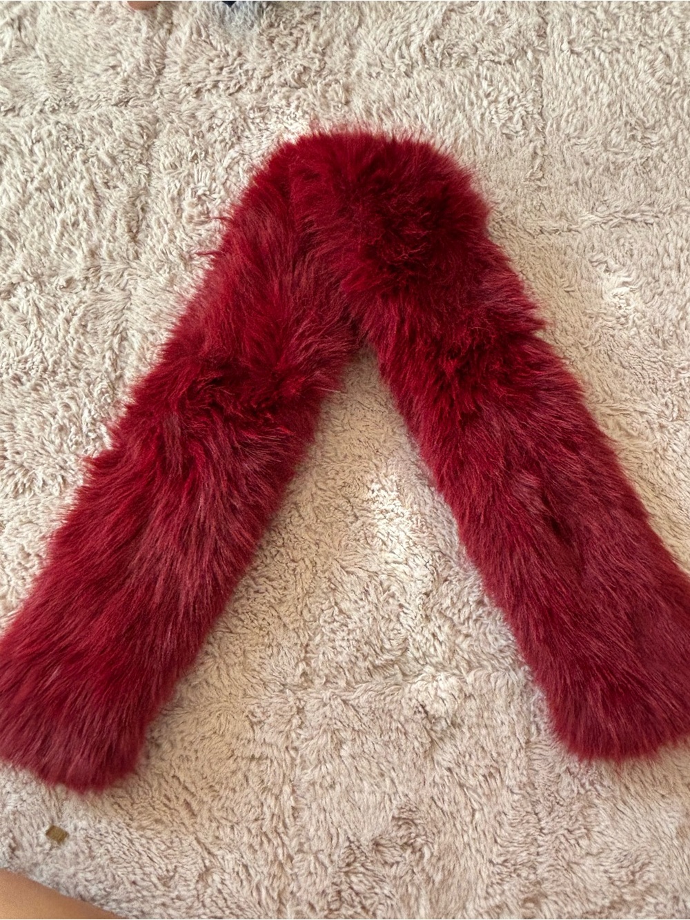 Fluffy faux fur red scarf